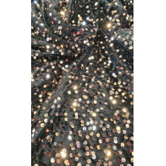 Veludo Preto Cristal Bordado Marrom