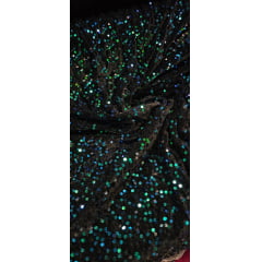 Veludo Cristal Bordado Preto Holográfico Verde