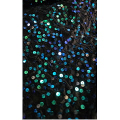 Veludo Cristal Bordado Preto Holográfico Verde