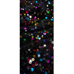 Veludo Cristal Bordado Preto Multicolor