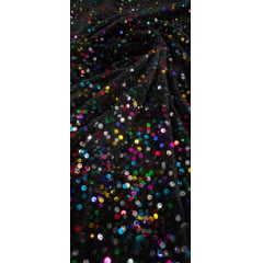 Veludo Cristal Bordado Preto Multicolor Veludo Cristal Bordado Preto Multicolor