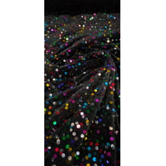 Veludo Cristal Bordado Preto Multicolor