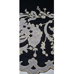 Viscolinho Premium Dior Bordado Fundo Preto Barrado Prata