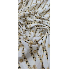 Viscolinho Premium Indiano Bordado Preto com Dourado