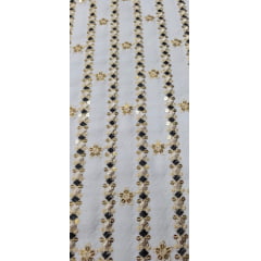 Viscolinho Premium Indiano Bordado Preto com Dourado