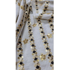 Viscolinho Premium Indiano Bordado Preto com Dourado