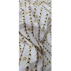 Viscolinho Premium Indiano Bordado Preto com Dourado