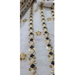Viscolinho Premium Indiano Bordado Preto com Dourado