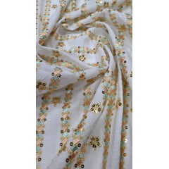 Viscolinho Premium Indiano Bordado Rosê e Verde Água