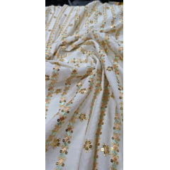 Viscolinho Premium Indiano Bordado Rosê e Verde Água