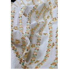 Viscolinho Premium Indiano Bordado Rosê e Verde Água