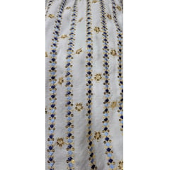 Viscolinho Premium Indiano Bordado Tons de Azul