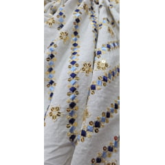 Viscolinho Premium Indiano Bordado Tons de Azul