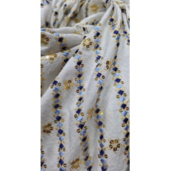 Viscolinho Premium Indiano Bordado Tons de Azul