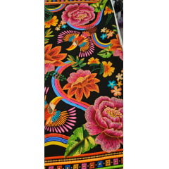  Viscose Estampada Digital Fundo Preto M0101