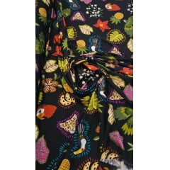  Viscose Estampada Digital Fundo Preto P6732