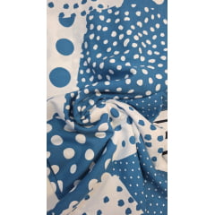 Viscose estampada poá azul e branco - Comprimento 2 m x Largura 1,45 m 