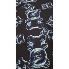 Viscose Estampada Ursos Digitais Fundo Preto