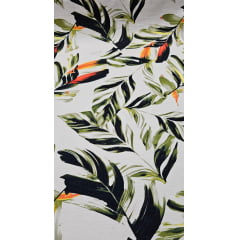 Viscose Pesada Rustique Estampada Floral Verde com Laranja 11B