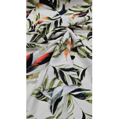 Viscose Pesada Rustique Estampada Floral Verde com Laranja 11B