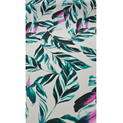 Viscose Pesada Rustique Estampada Floral Verde com Pink 11C