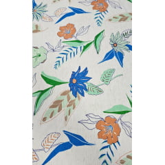 Viscose Pesada Rustique Estampada Flores Azul e Verde 1C