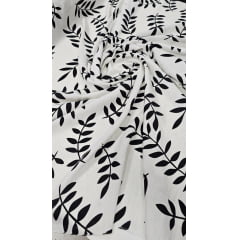 Viscose Pesada Rustique Estampada Ramos Preto 6C