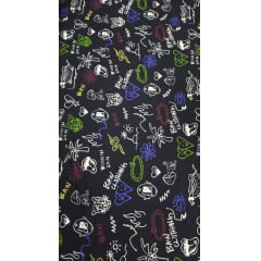 Viscose Premium Baw Rabiscos Fundo Preto