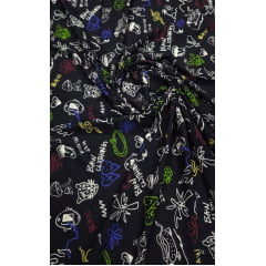 Viscose Premium Baw Rabiscos Fundo Preto Viscose Premium Baw Rabiscos Fundo Preto