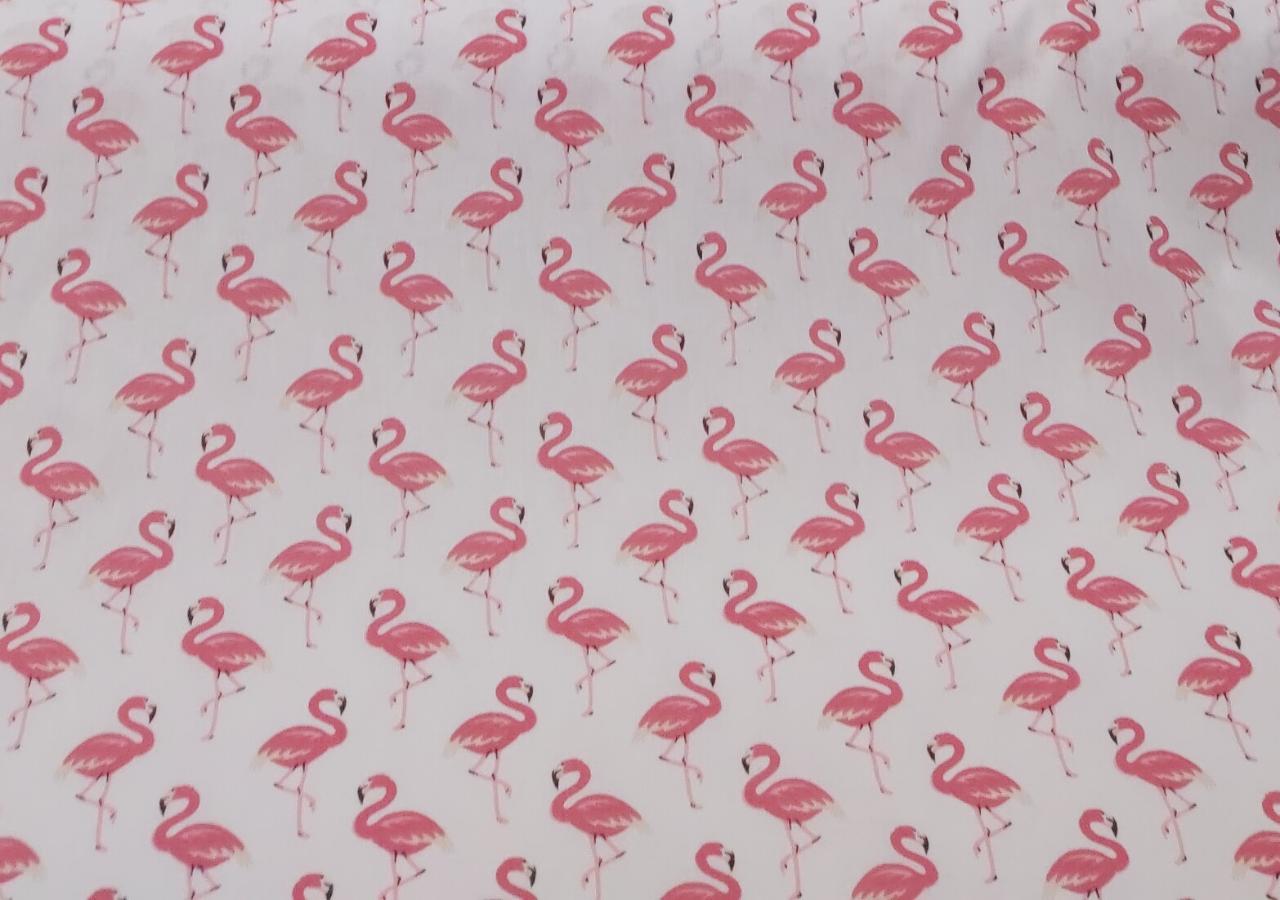 Tricoline Estampada Flamingos Fundo Rosa Claro 100% Algodão