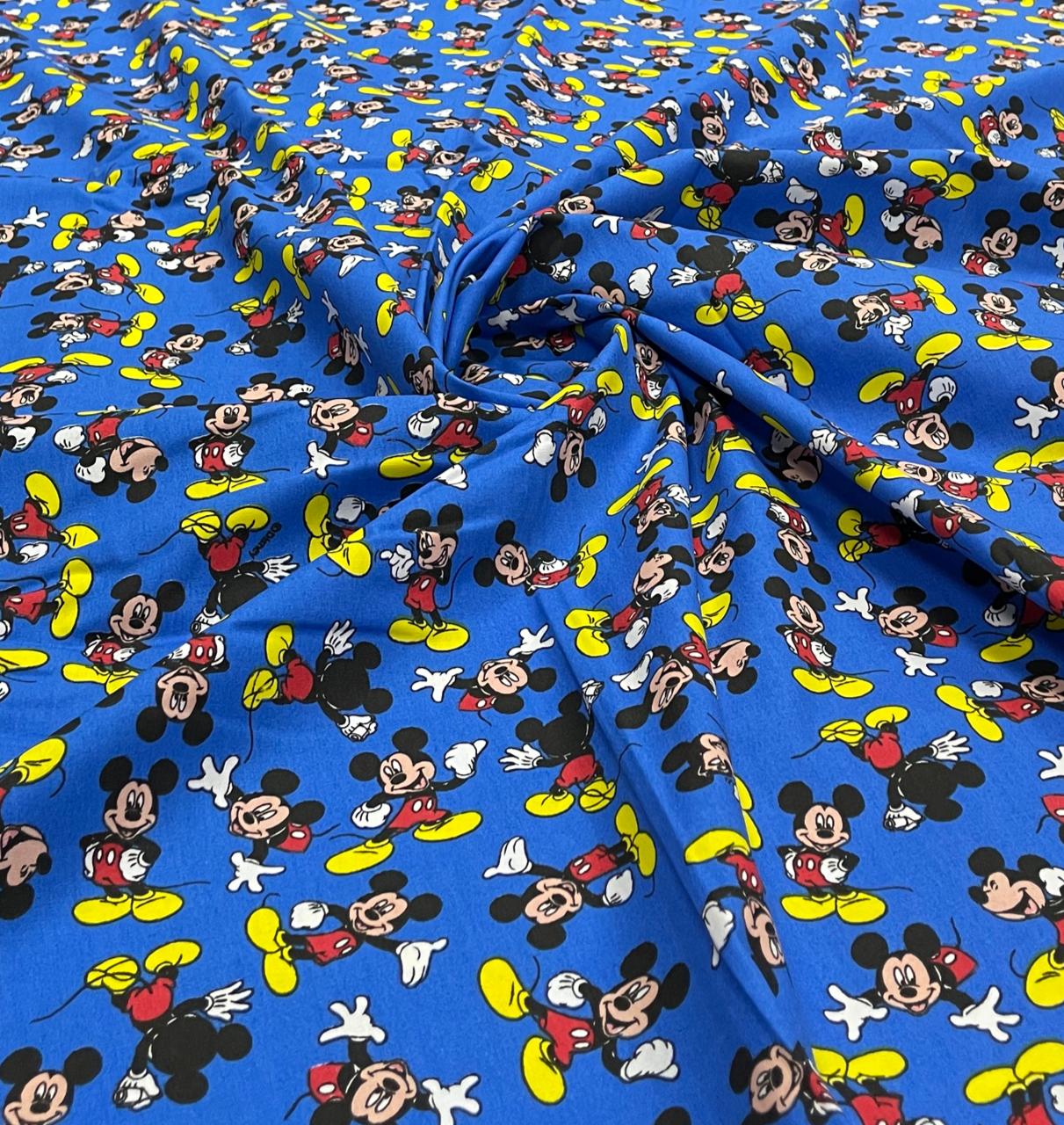 Tricoline Estampada Coleção Disney Mickey Fundo Azul 100% Algodão