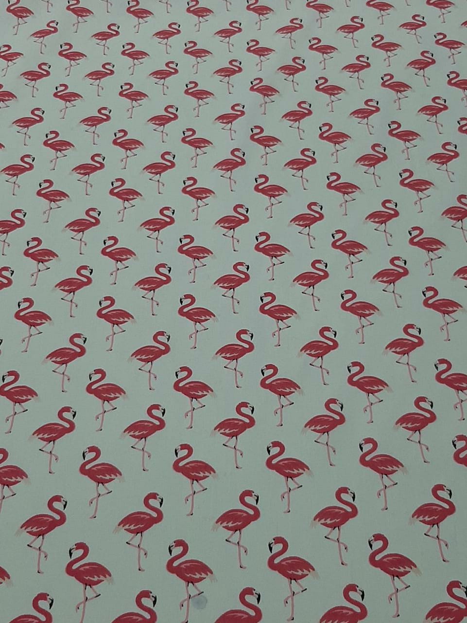 Tricoline Estampada Flamingos Fundo Creme 100% Algodão