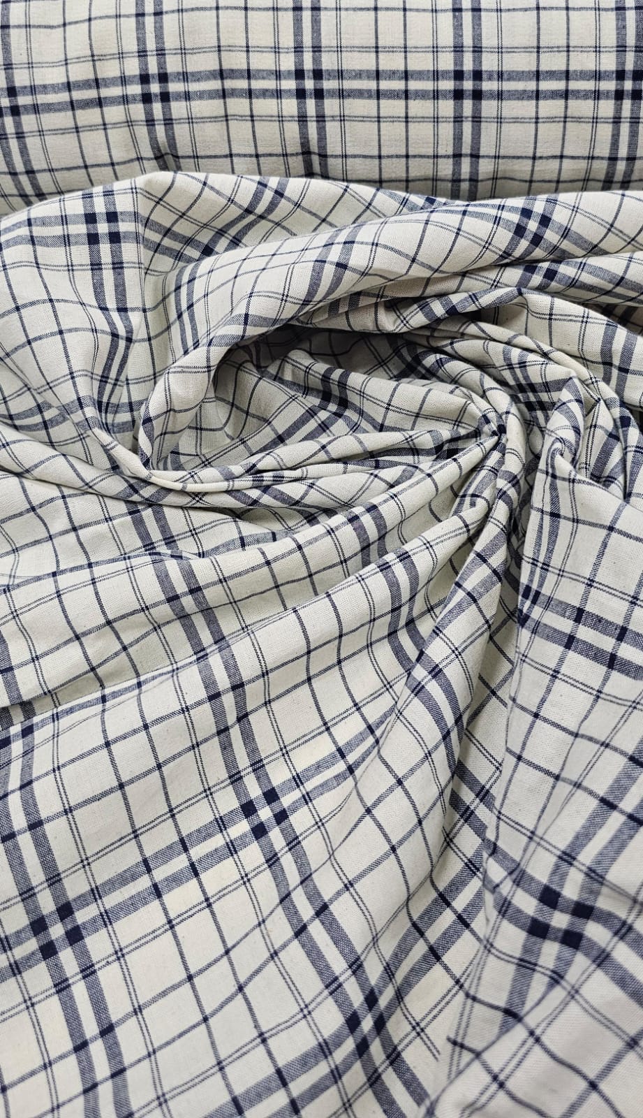 Tricoline Fio Tinto  Estampada Xadrez Azul e Bege