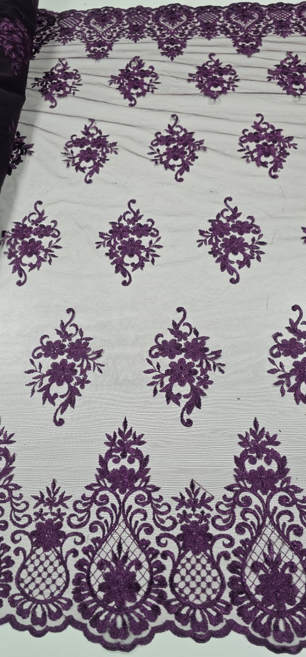 Tule Bordado com Bico Roxo LS2321D15   