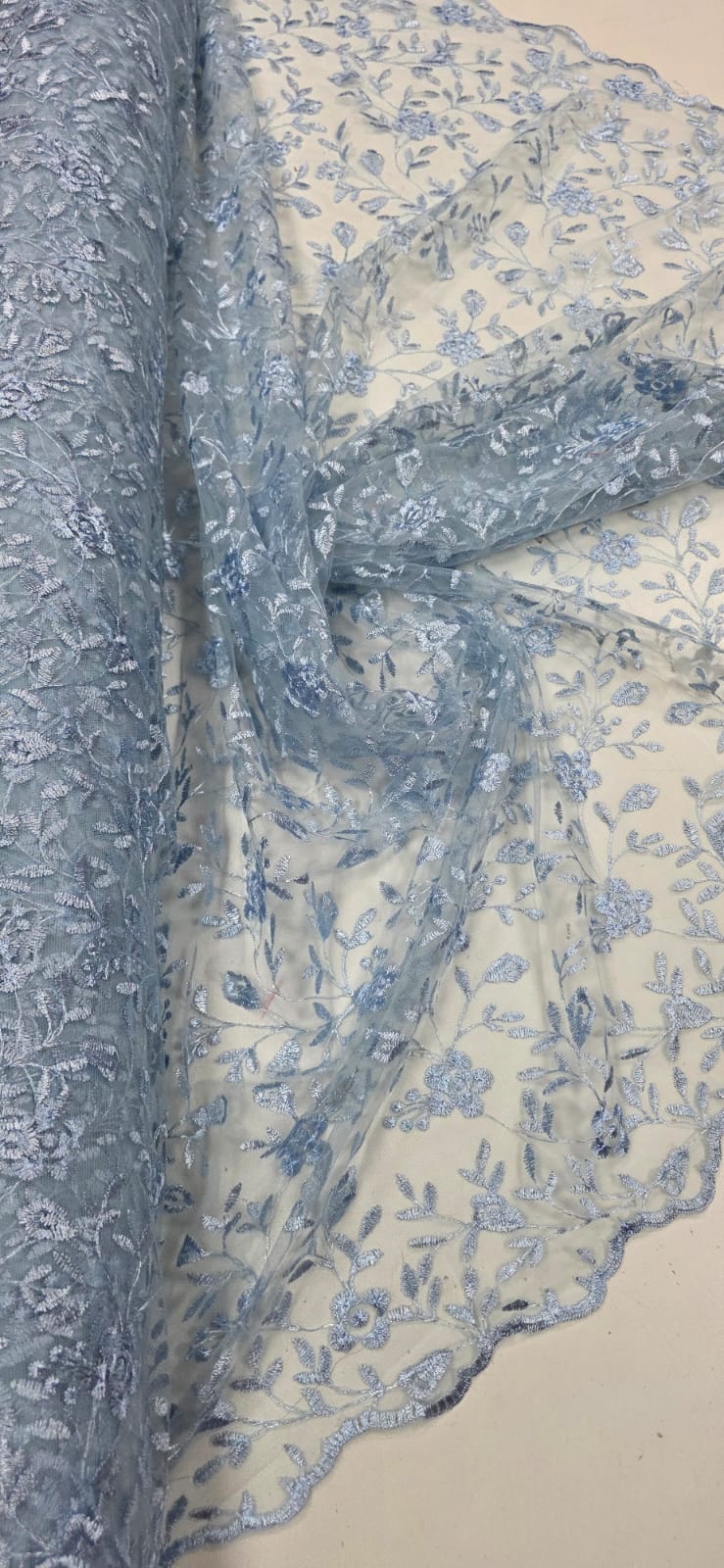 Tule Bordado Festa Azul Serenity