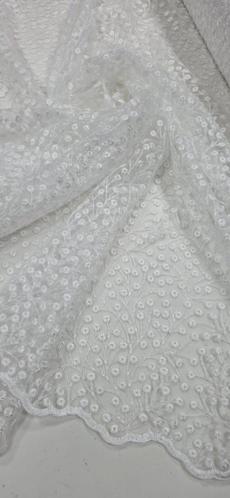 Tule Bordado Nice Mini Flores Branco