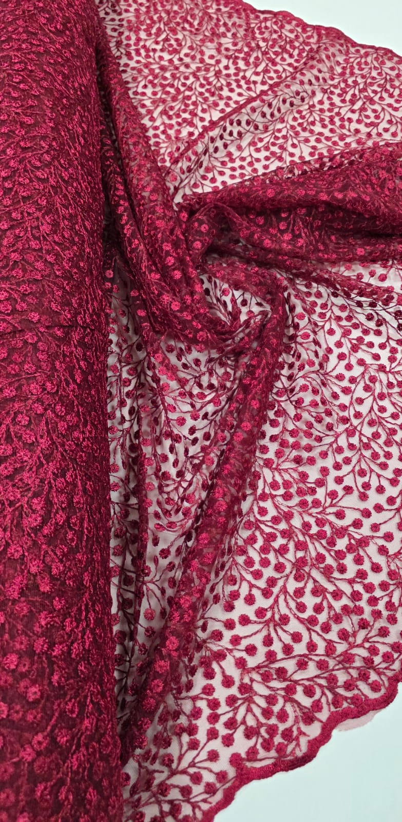 Tule Bordado Nice Mini Flores Marsala