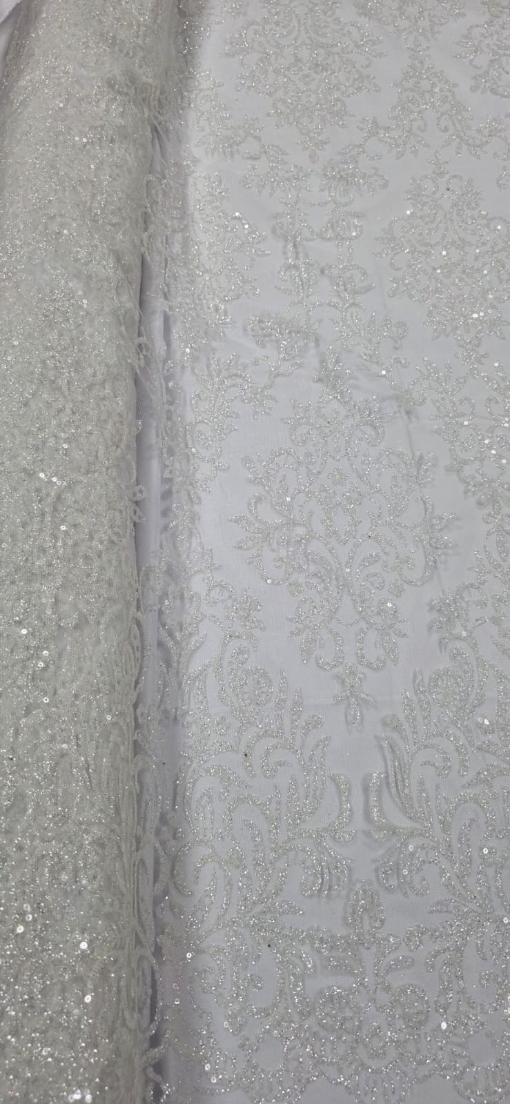 Tule Arabesco com Glitter e Paetê Branco 306LX