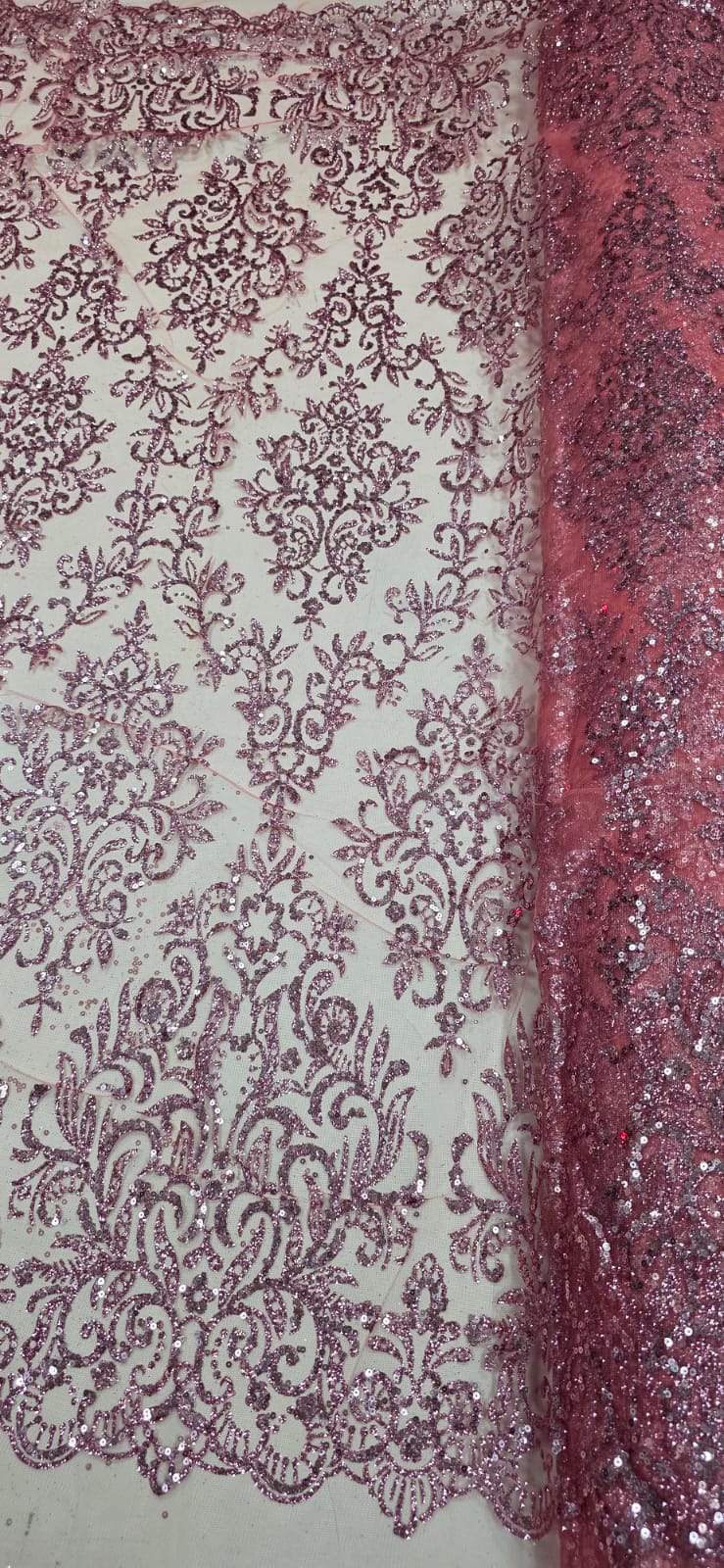 Tule Arabesco com Glitter e Paetê Goiaba 306LX 