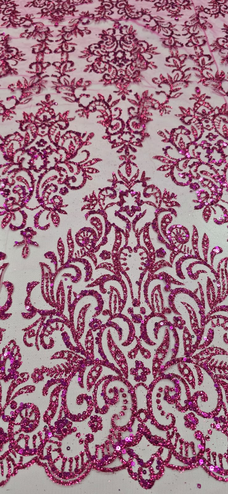 Tule Arabesco com Glitter e Paetê Pink 306LX