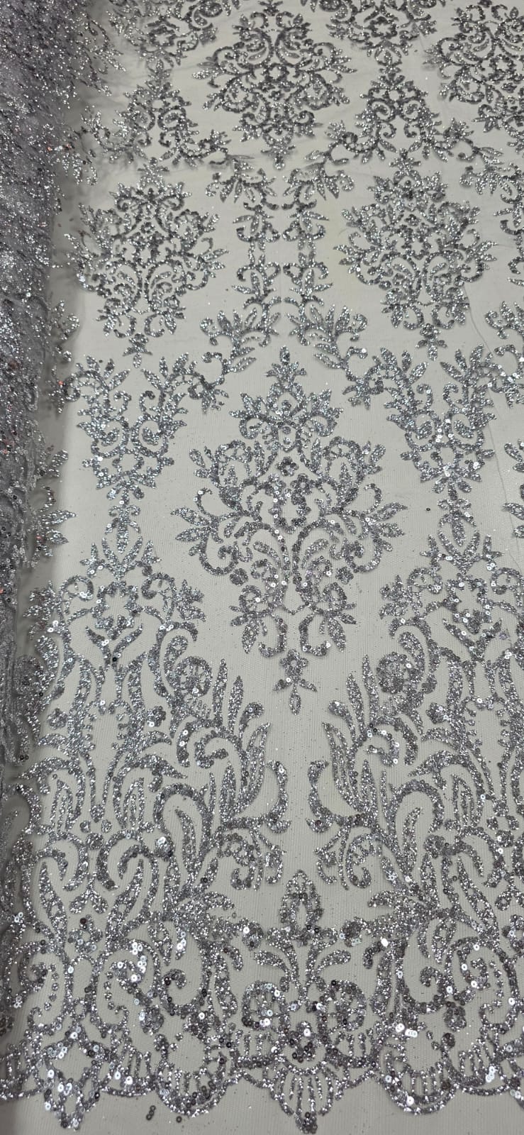 Tule Arabesco com Glitter e Paetê Prata 306LX