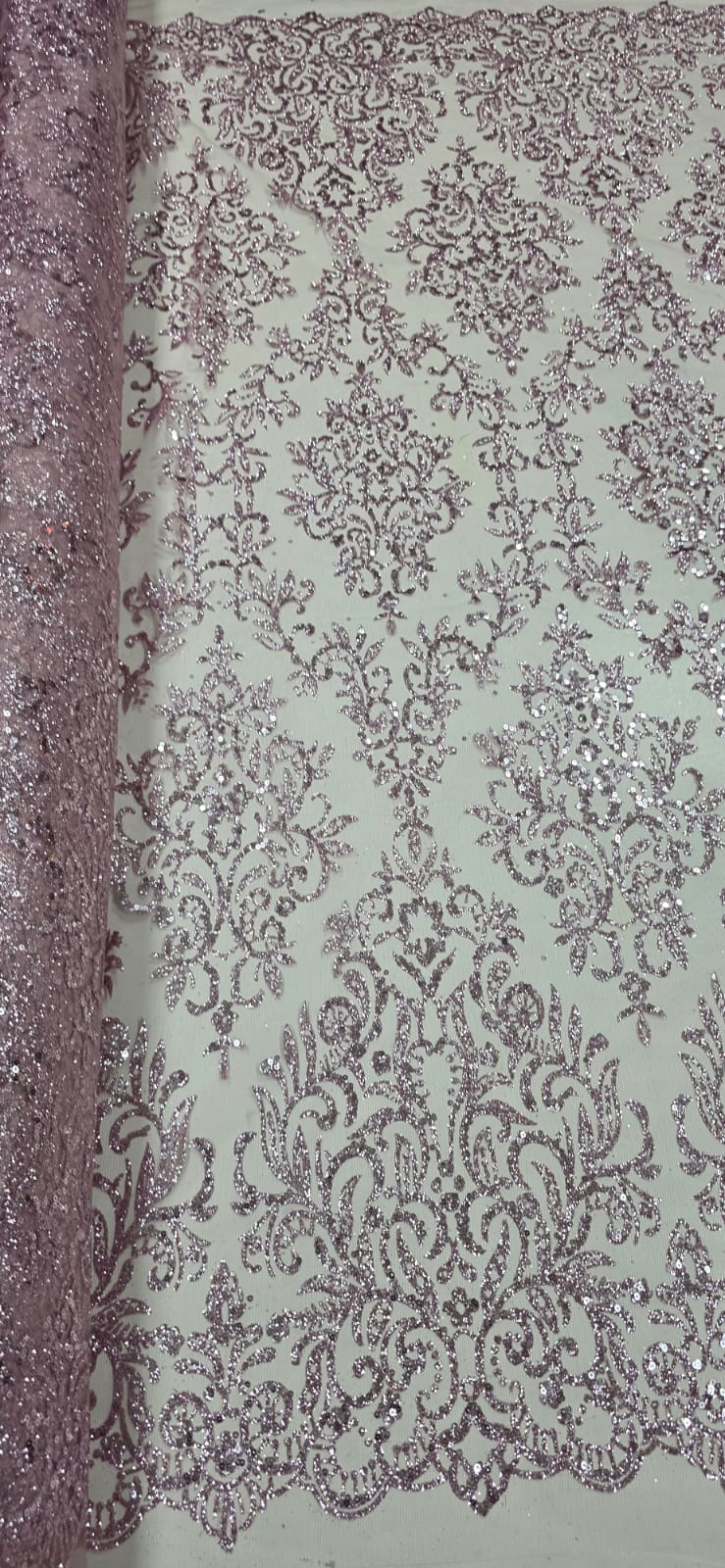 Tule Arabesco com Glitter e Paetê Rosê 306LX