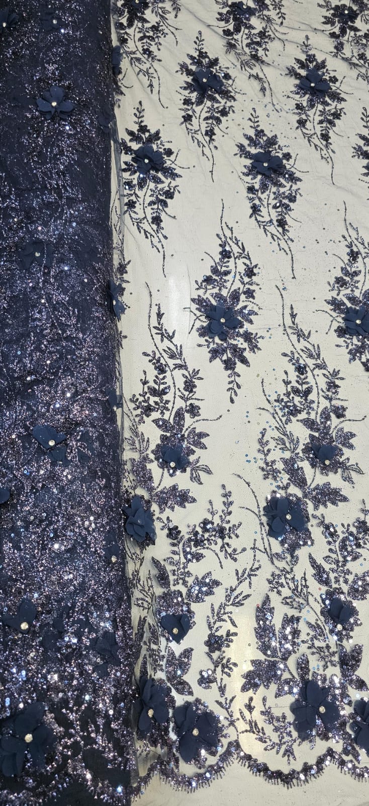 Tule Bordado com Glitter  3D Azul Marinho ST3853   