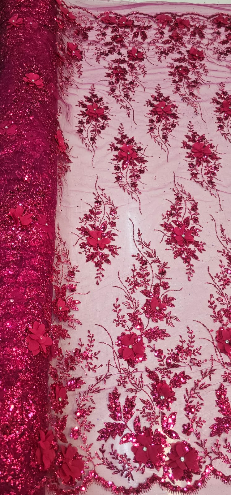 Tule Bordado com Glitter  3D Pink ST3853  