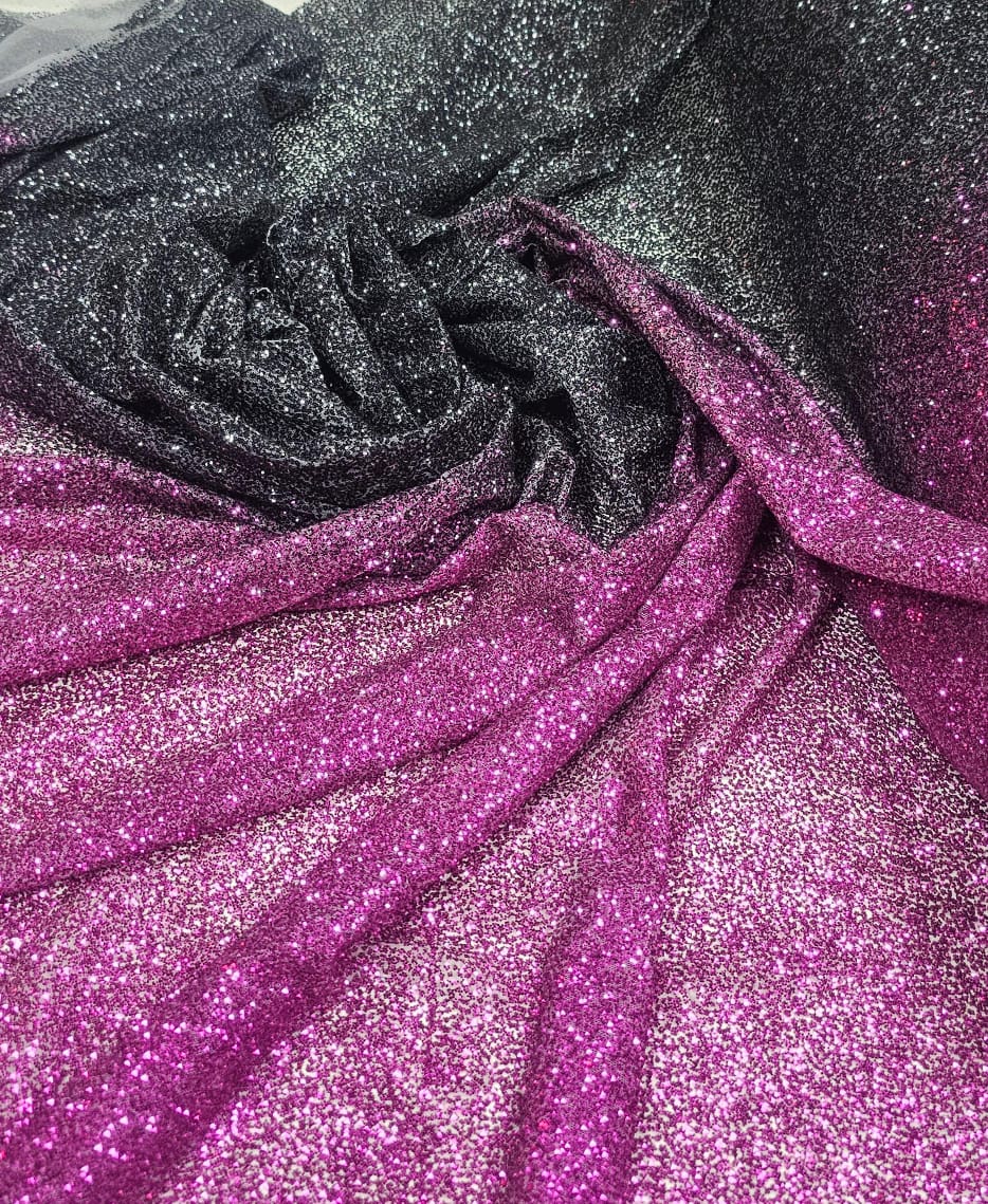 Tule Bordado com Glitter Degradê Pink com Preto 02 