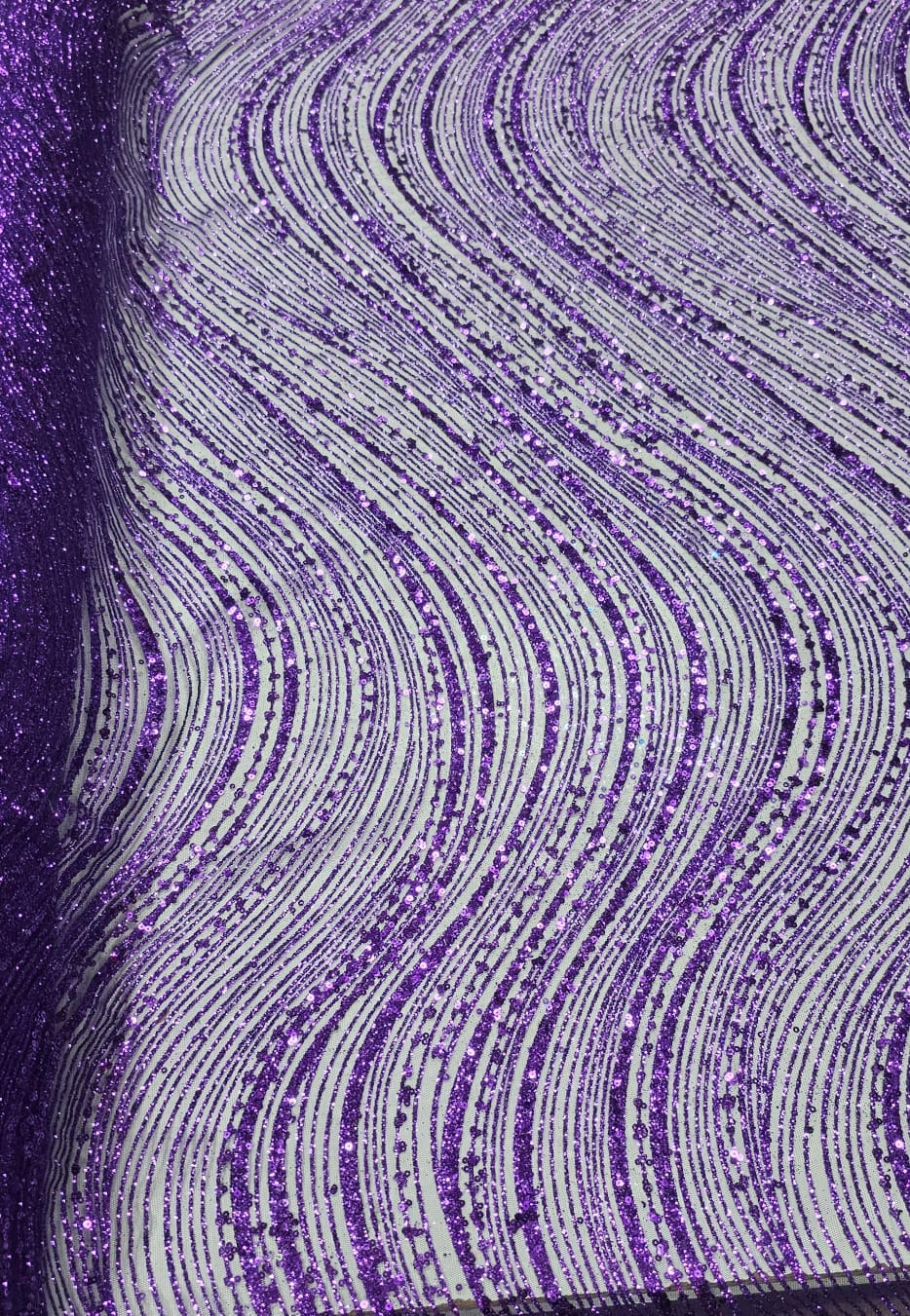 Tule Bordado com Glitter  e Paetê Roxo  Wave P224  