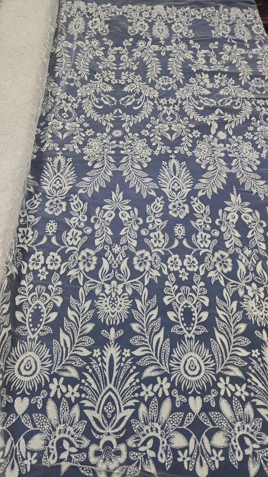 Tule com Glitter Branco Furtacor Flores e Tulipas  
