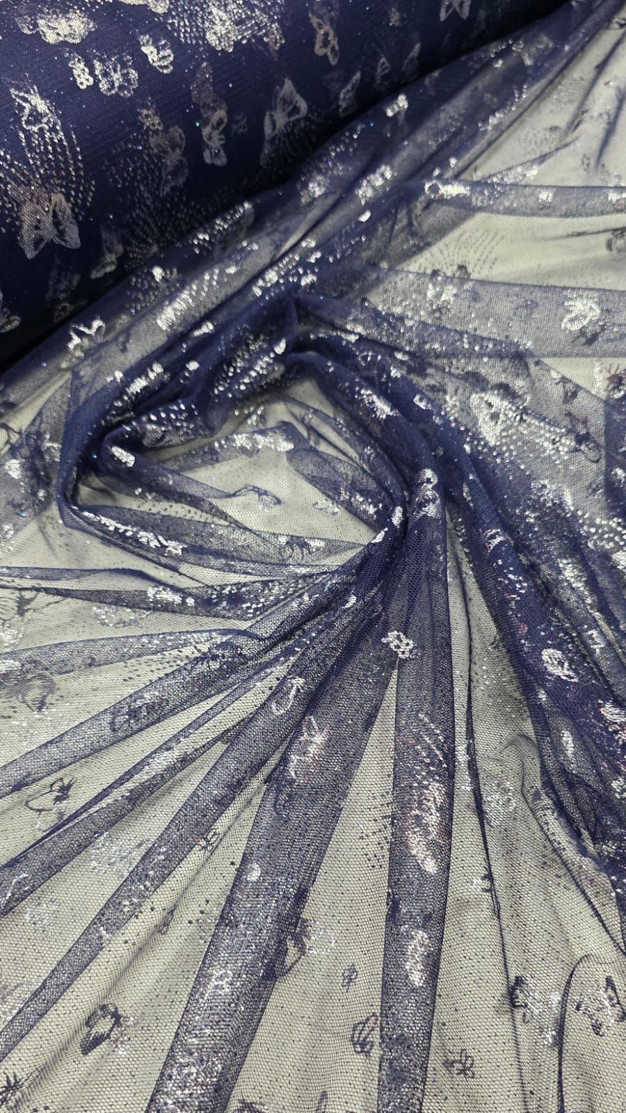 Tule com Glitter Fantasy Borboletas Azul Marinho