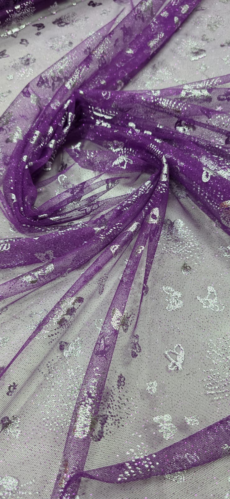 Tule com Glitter Fantasy Borboletas Fucsia