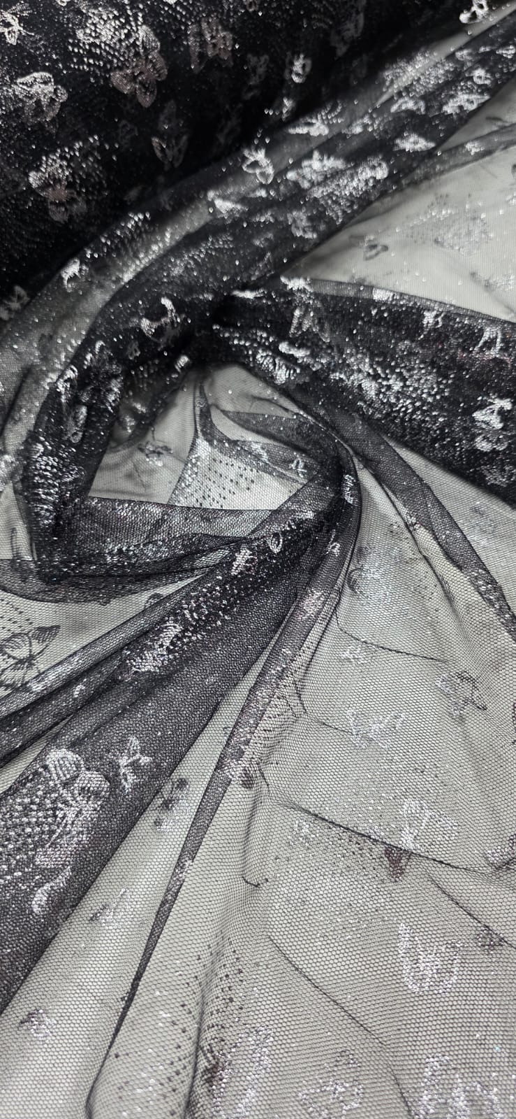 Tule com Glitter Fantasy Borboletas Preto